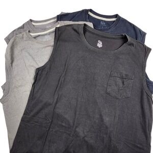 Bundle of 4 Mens Tank Tops 2XL Black Gray Work T Shirts Muscle (Faded Stained)